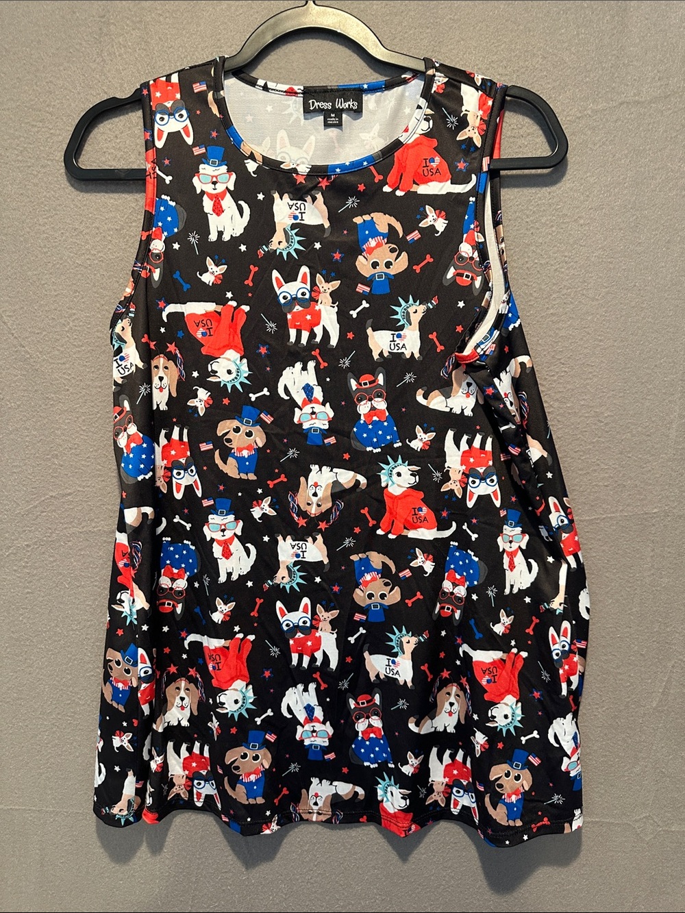 Dress Works Women’s Patriotic Dog Print Tank Top - Black/Red/Blue